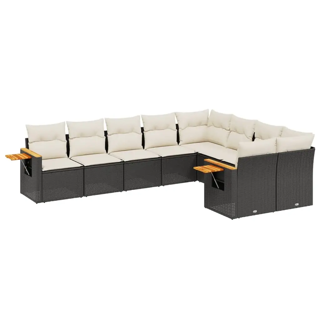 9 Piece Garden Sofa Set with Cushions Black Poly Rattan 3227141 - Furniture