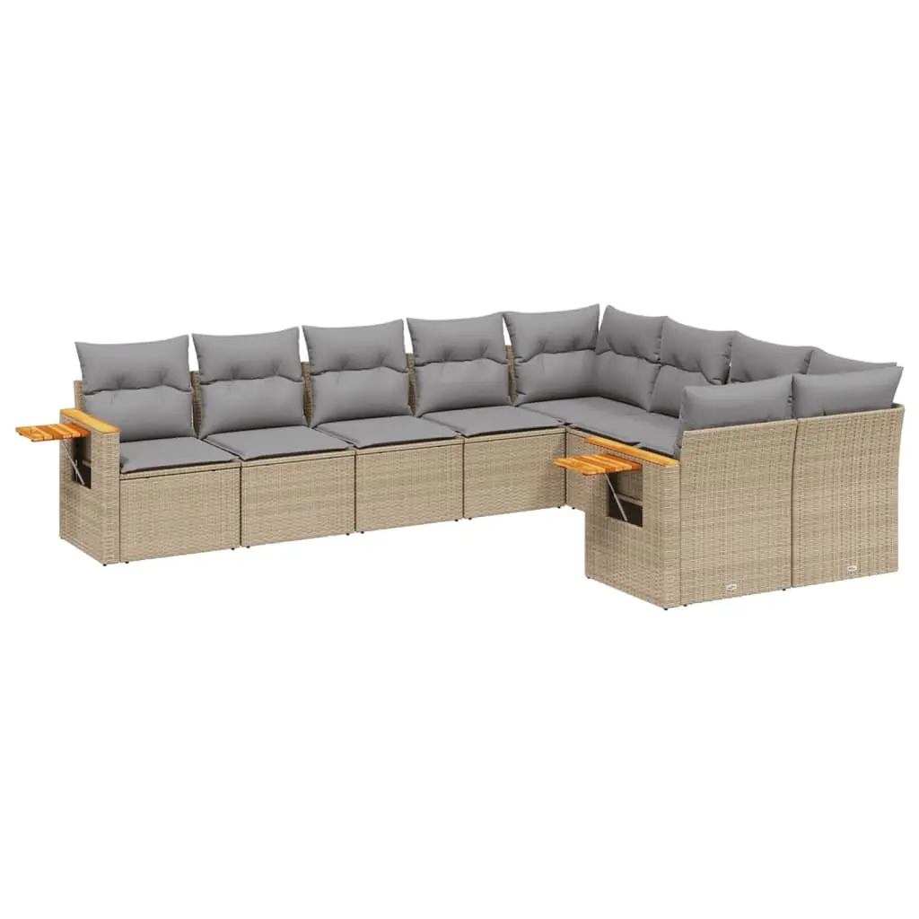 9 Piece Garden Sofa Set with Cushions Beige Poly Rattan 3227144 - Furniture