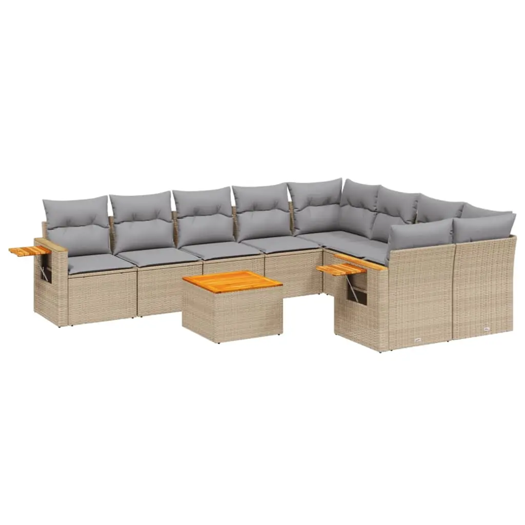 10 Piece Garden Sofa Set with Cushions Beige Poly Rattan 3227151 - Furniture