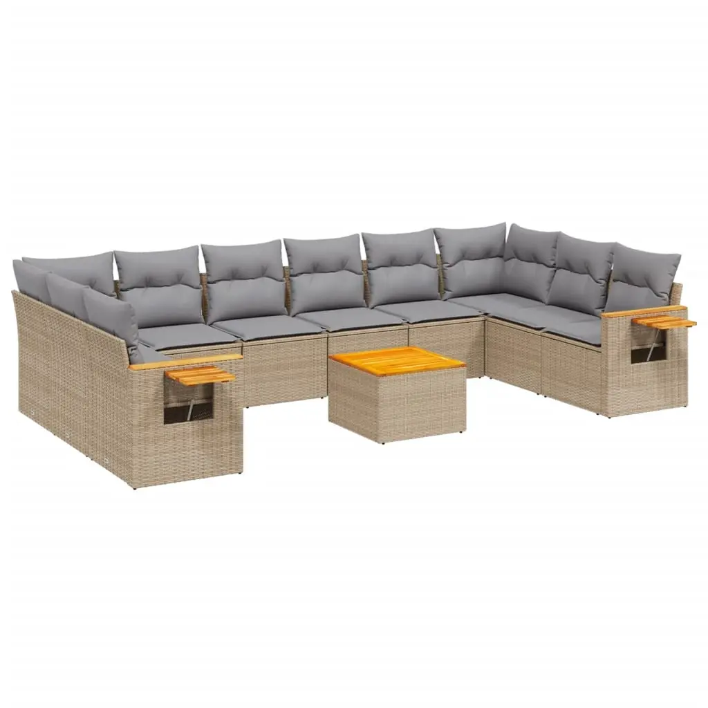 11 Piece Garden Sofa Set with Cushions Beige Poly Rattan 3227172 - Furniture