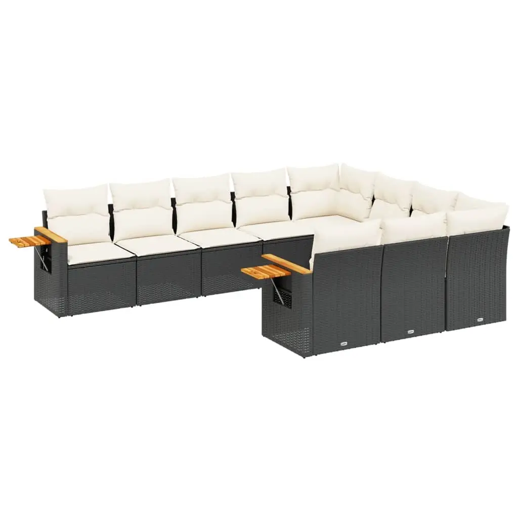 10 Piece Garden Sofa Set with Cushions Black Poly Rattan 3227176 - Furniture