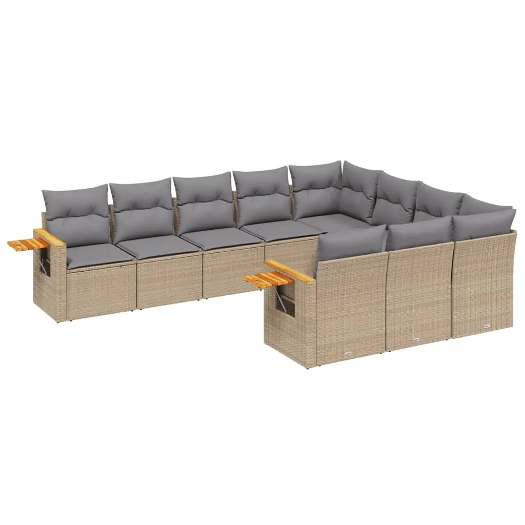 10 Piece Garden Sofa Set with Cushions Beige Poly Rattan 3227179 - Furniture