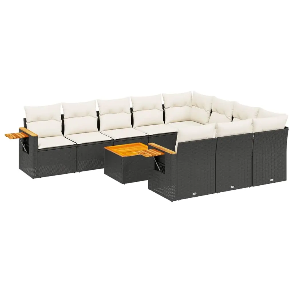 11 Piece Garden Sofa Set with Cushions Black Poly Rattan 3227183 - Furniture
