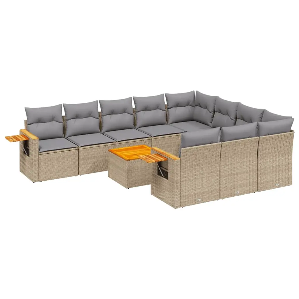 11 Piece Garden Sofa Set with Cushions Beige Poly Rattan 3227186 - Furniture