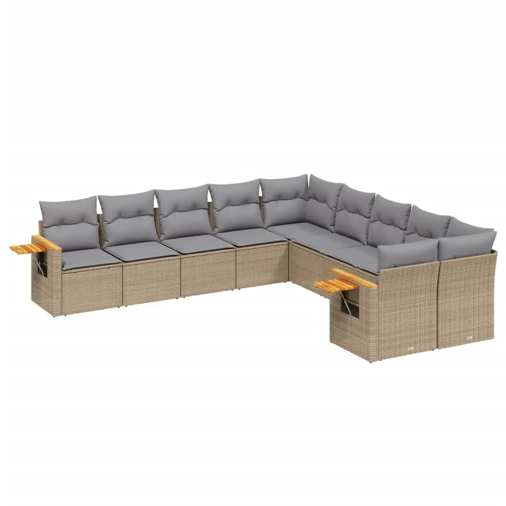 10 Piece Garden Sofa Set with Cushions Beige Poly Rattan 3227193 - Furniture