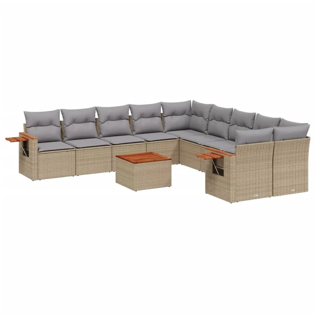 11 Piece Garden Sofa Set with Cushions Beige Poly Rattan 3227200 - Furniture