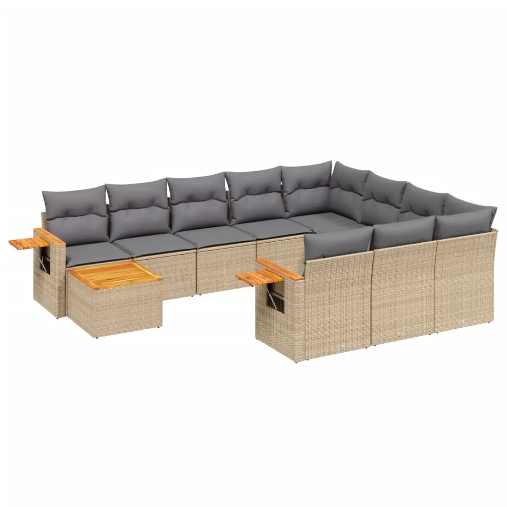 11 Piece Garden Sofa Set with Cushions Beige Poly Rattan 3227207 - Furniture