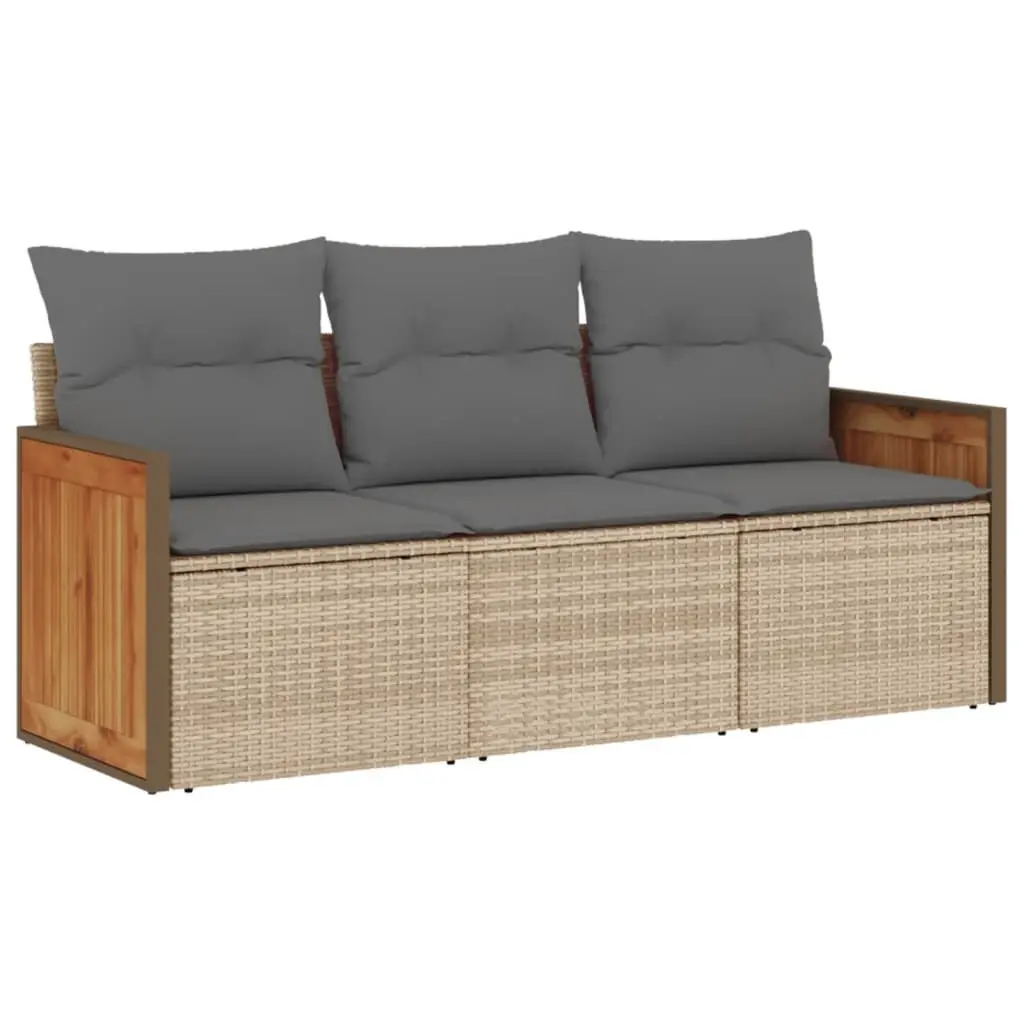 3 Piece Garden Sofa Set with Cushions Beige Poly Rattan 3227438 - Furniture