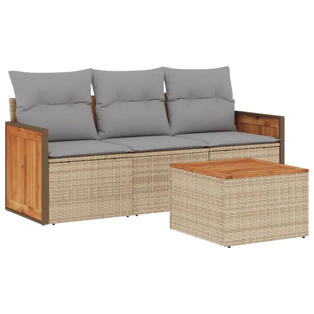 4 Piece Garden Sofa Set with Cushions Beige Poly Rattan 3227445 - Furniture