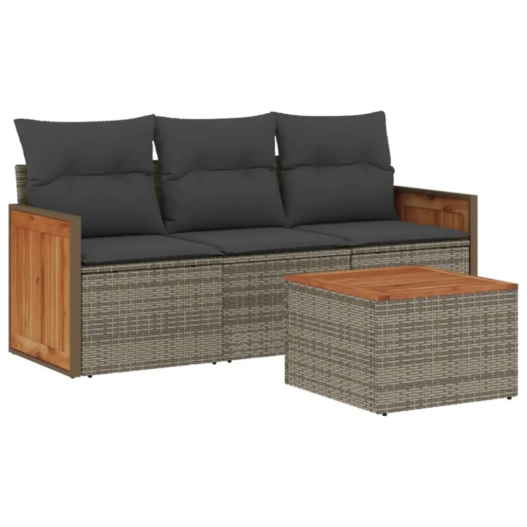 4 Piece Garden Sofa Set with Cushions Grey Poly Rattan 3227446 - Furniture