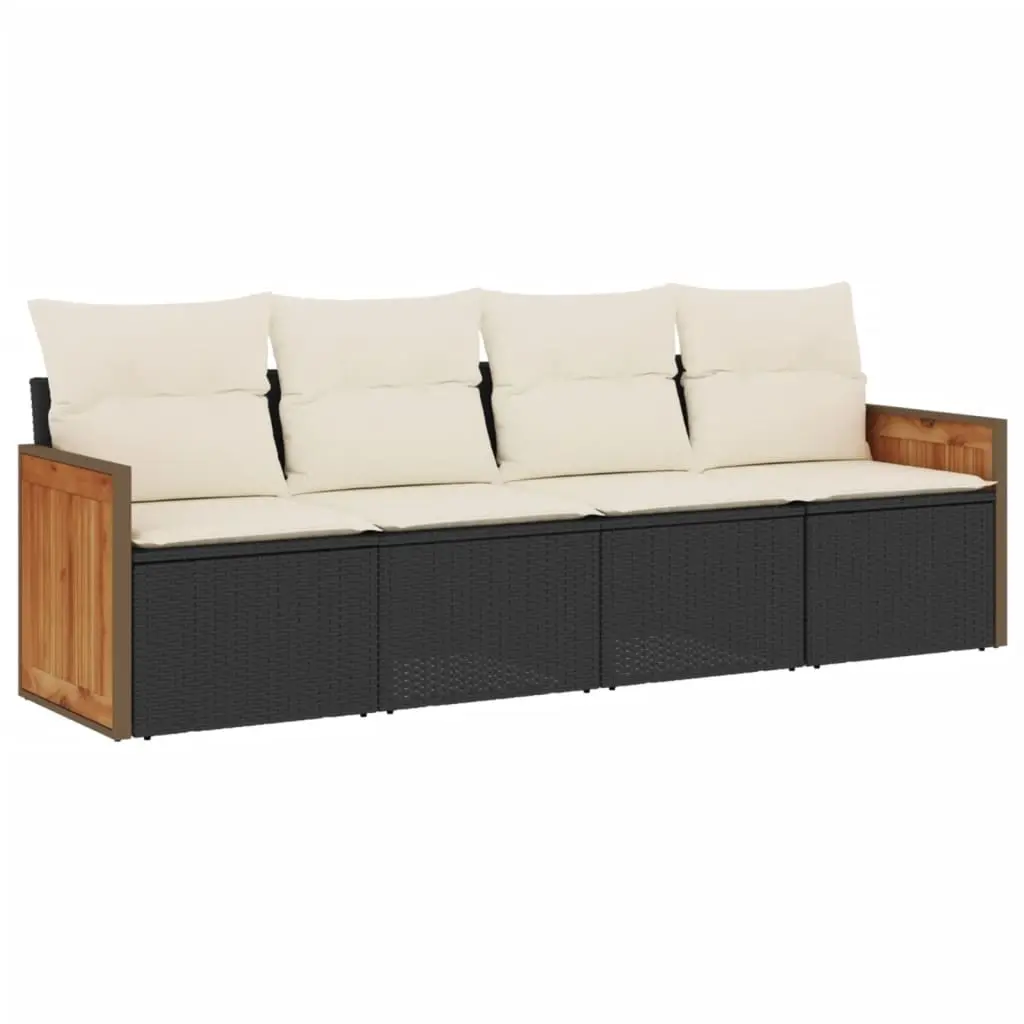 4 Piece Garden Sofa Set with Cushions Black Poly Rattan 3227449 - Furniture