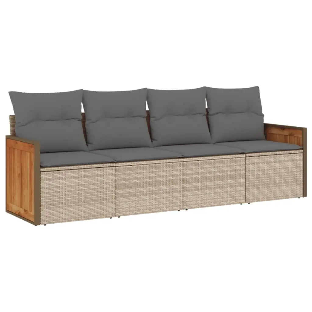4 Piece Garden Sofa Set with Cushions Beige Poly Rattan 3227452 - Furniture