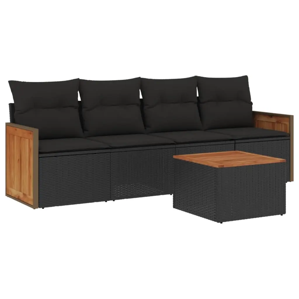 5 Piece Garden Sofa Set with Cushions Black Poly Rattan 3227455 - Furniture