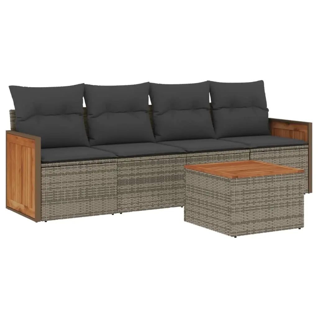 5 Piece Garden Sofa Set with Cushions Grey Poly Rattan 3227460 - Furniture