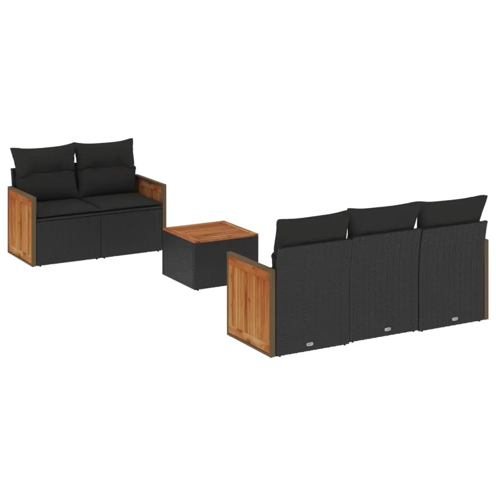 6 Piece Garden Sofa Set with Cushions Black Poly Rattan 3227462 - Furniture
