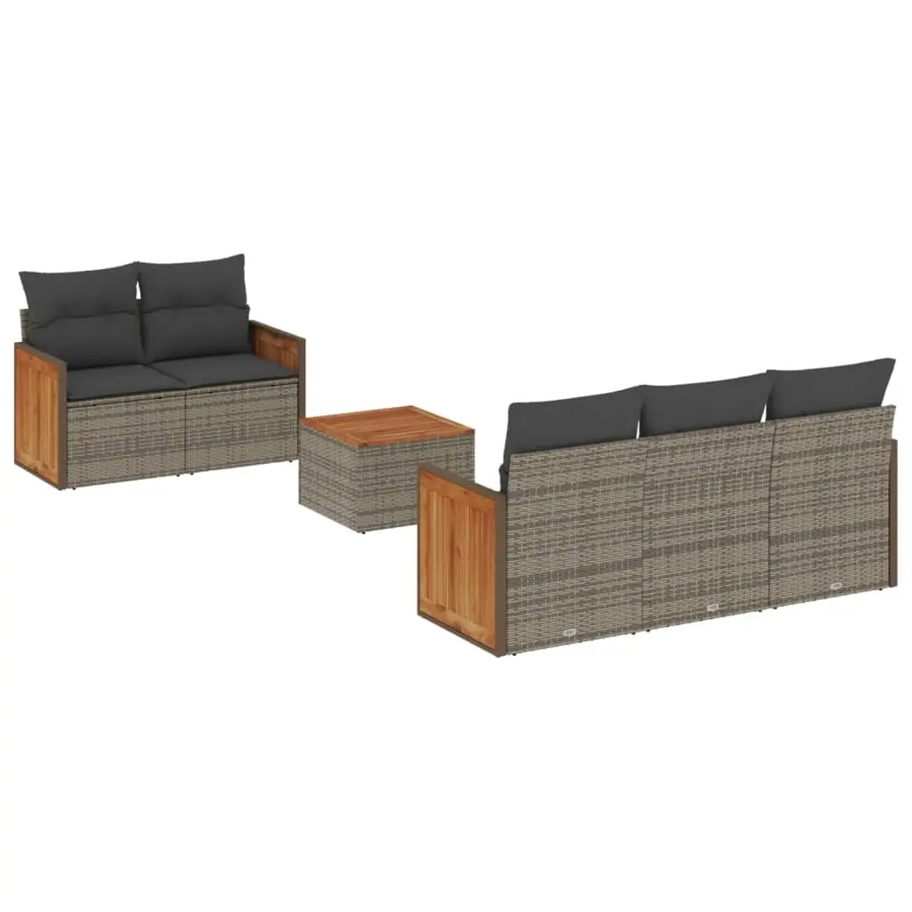 6 Piece Garden Sofa Set with Cushions Grey Poly Rattan 3227467 - Furniture