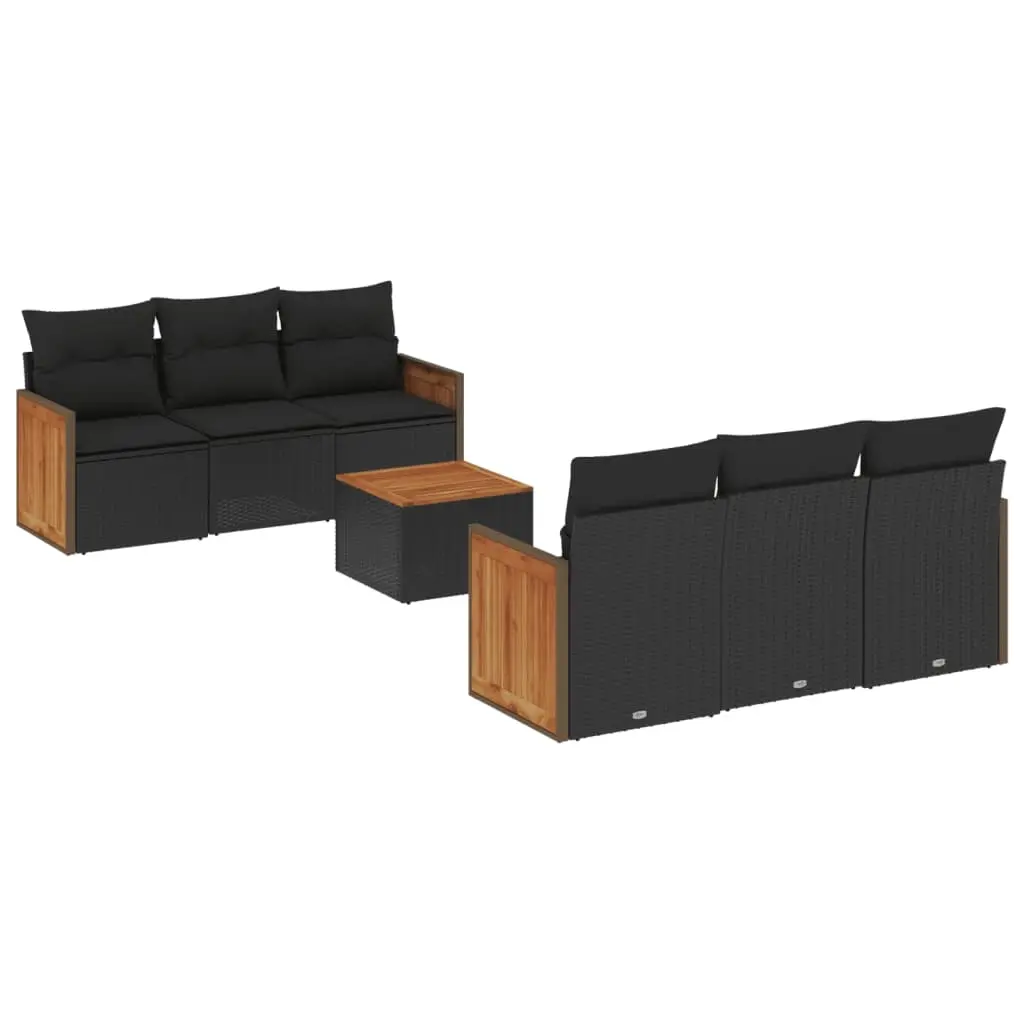 7 Piece Garden Sofa Set with Cushions Black Poly Rattan 3227469 - Furniture