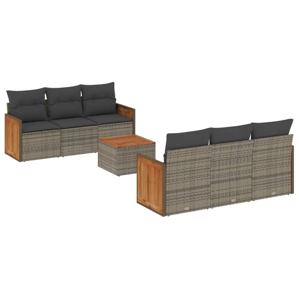 7 Piece Garden Sofa Set with Cushions Grey Poly Rattan 3227474 - Furniture