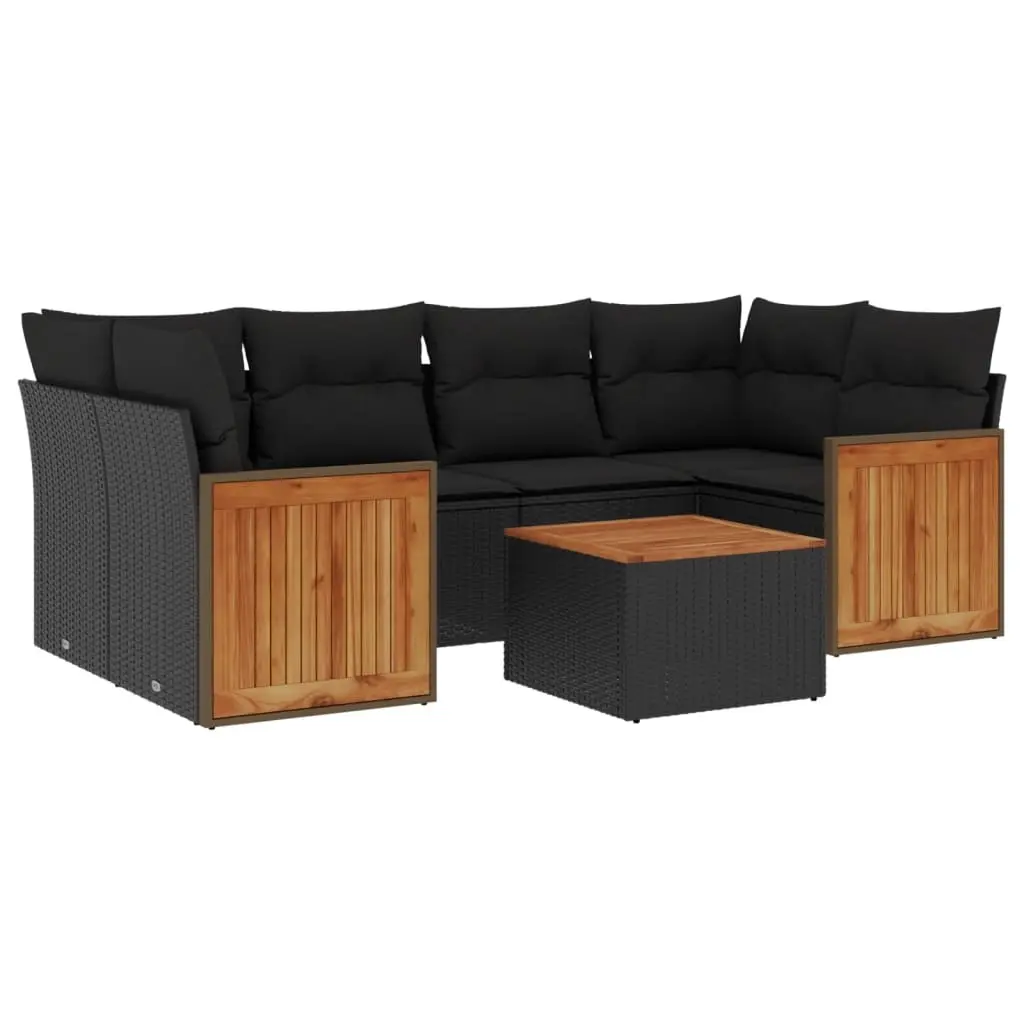 7 Piece Garden Sofa Set with Cushions Black Poly Rattan 3227476 - Furniture