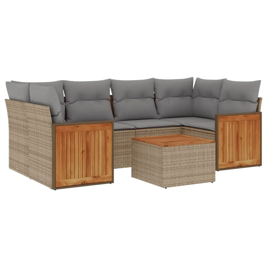 7 Piece Garden Sofa Set with Cushions Beige Poly Rattan 3227480 - Furniture
