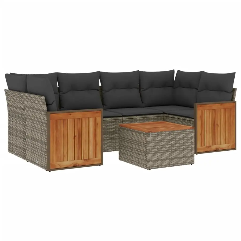 7 Piece Garden Sofa Set with Cushions Grey Poly Rattan 3227481 - Furniture