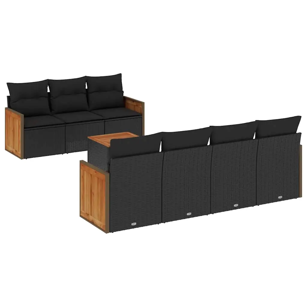 8 Piece Garden Sofa Set with Cushions Black Poly Rattan 3227483 - Furniture