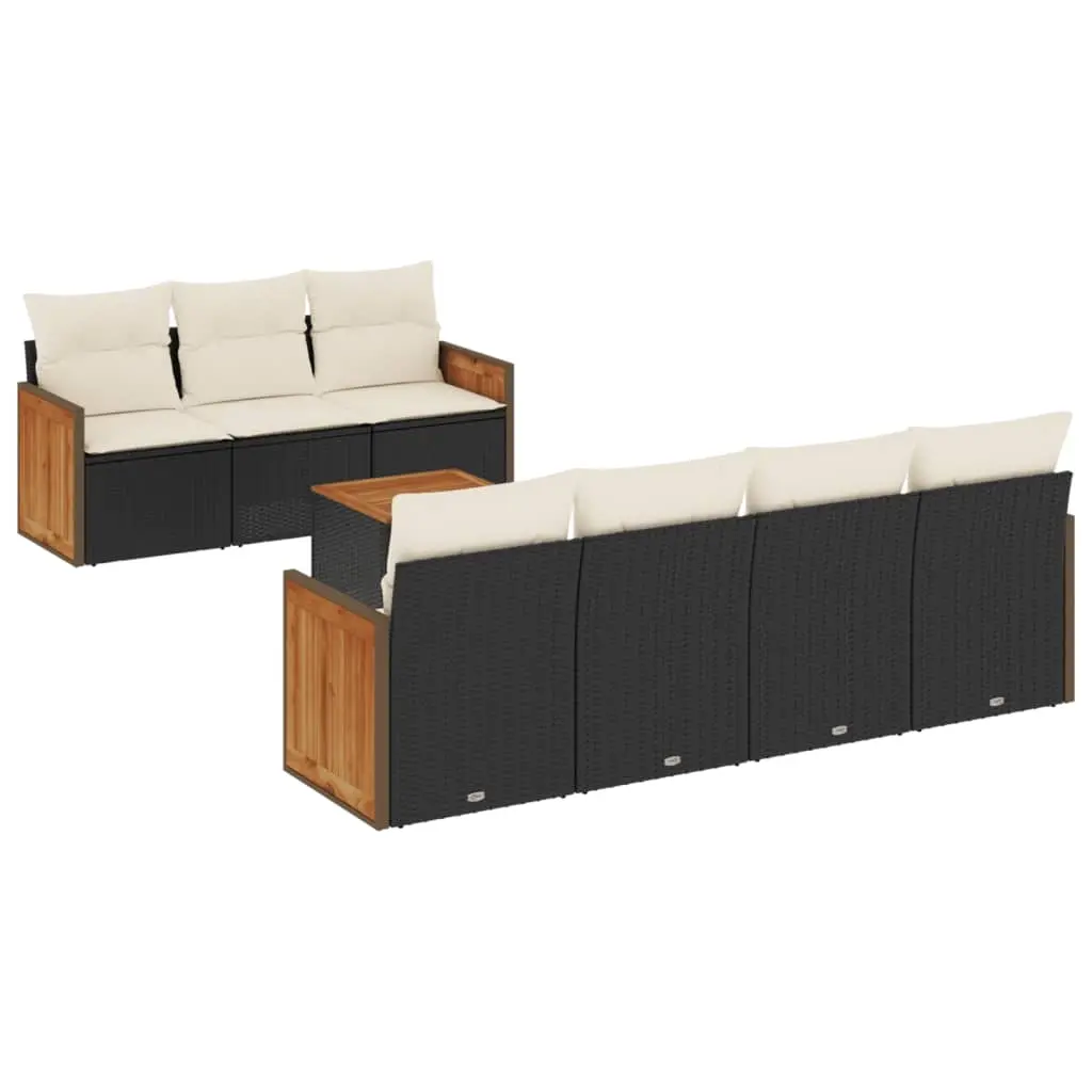 8 Piece Garden Sofa Set with Cushions Black Poly Rattan 3227484 - Furniture