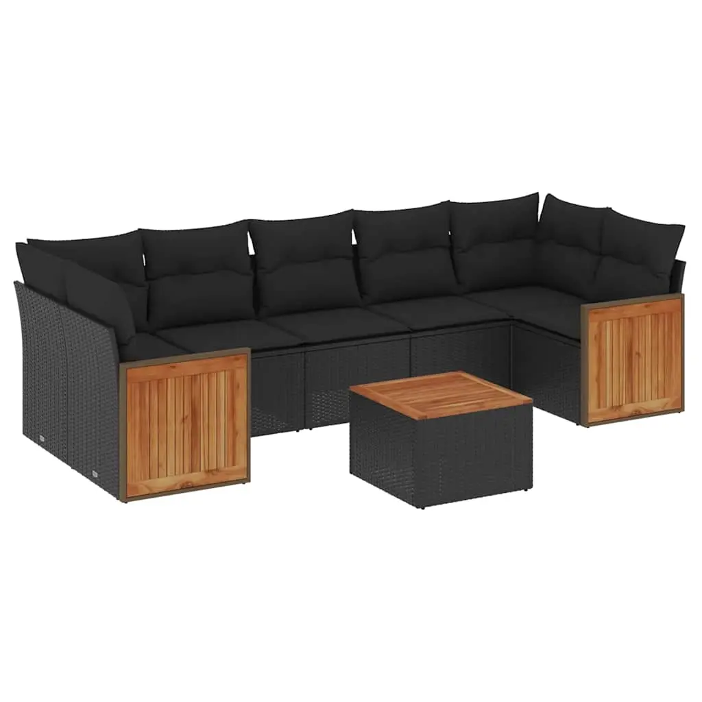 8 Piece Garden Sofa Set with Cushions Black Poly Rattan 3227490 - Furniture
