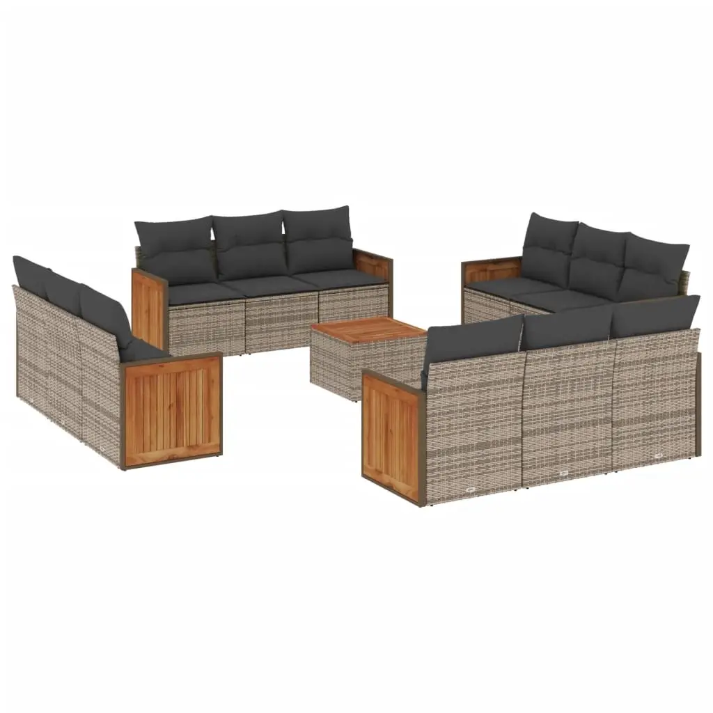13 Piece Garden Sofa Set with Cushions Grey Poly Rattan 3227523 - Furniture
