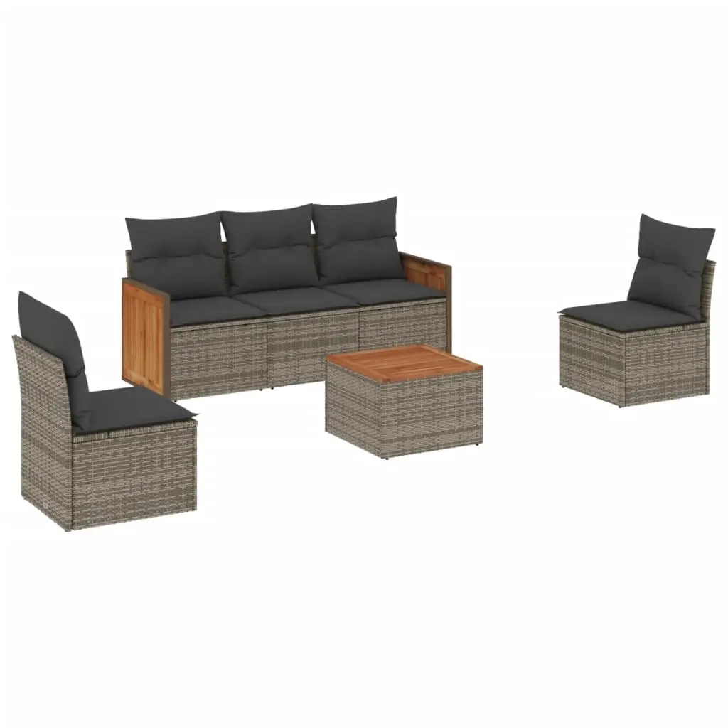 6 Piece Garden Sofa Set with Cushions Grey Poly Rattan 3227537 - Furniture