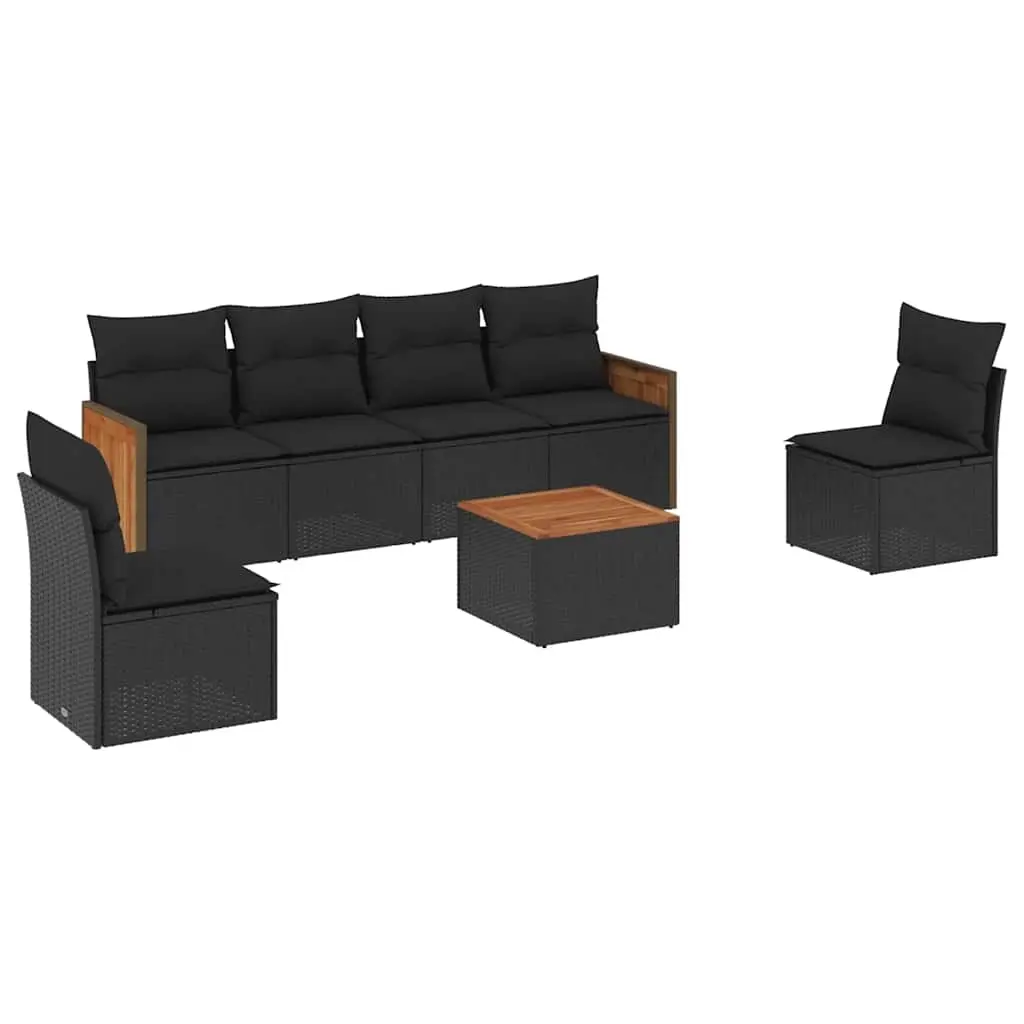 7 Piece Garden Sofa Set with Cushions Black Poly Rattan 3227546 - Furniture