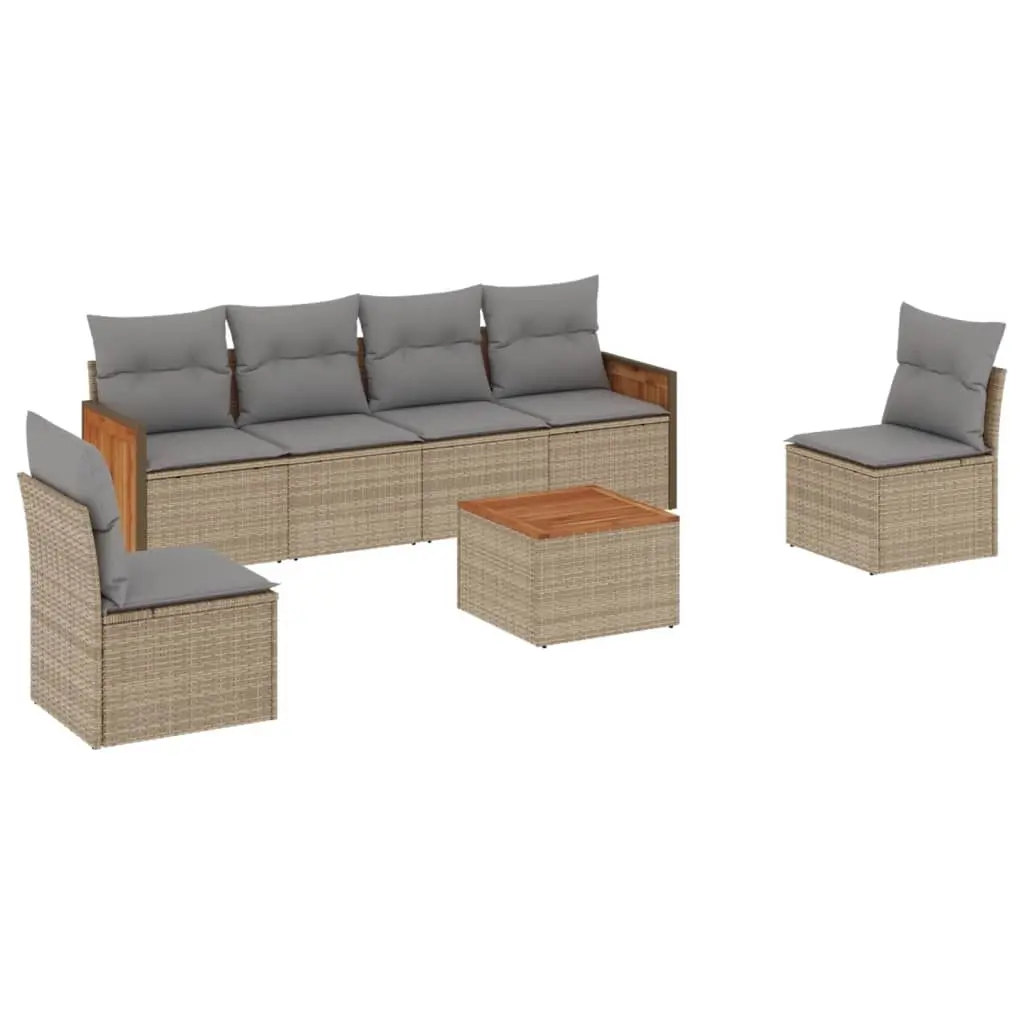 7 Piece Garden Sofa Set with Cushions Beige Poly Rattan 3227550 - Furniture