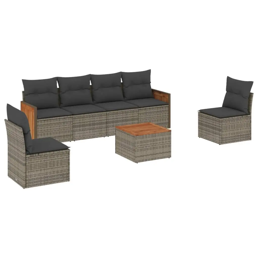 7 Piece Garden Sofa Set with Cushions Grey Poly Rattan 3227551 - Furniture