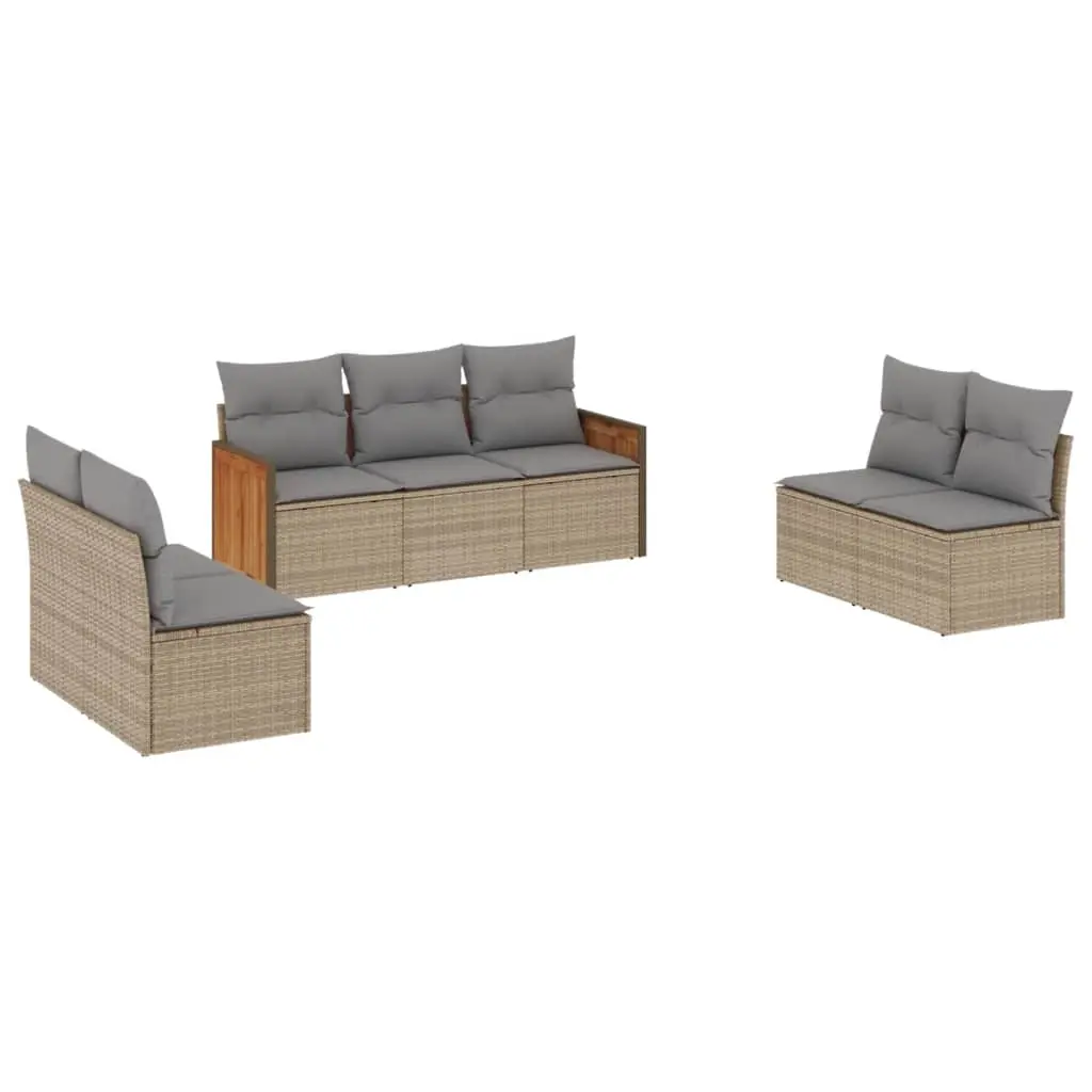 7 Piece Garden Sofa Set with Cushions Beige Poly Rattan 3227557 - Furniture