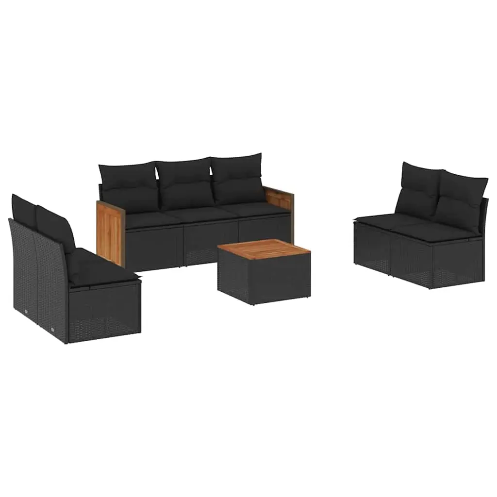 8 Piece Garden Sofa Set with Cushions Black Poly Rattan 3227560 - Furniture