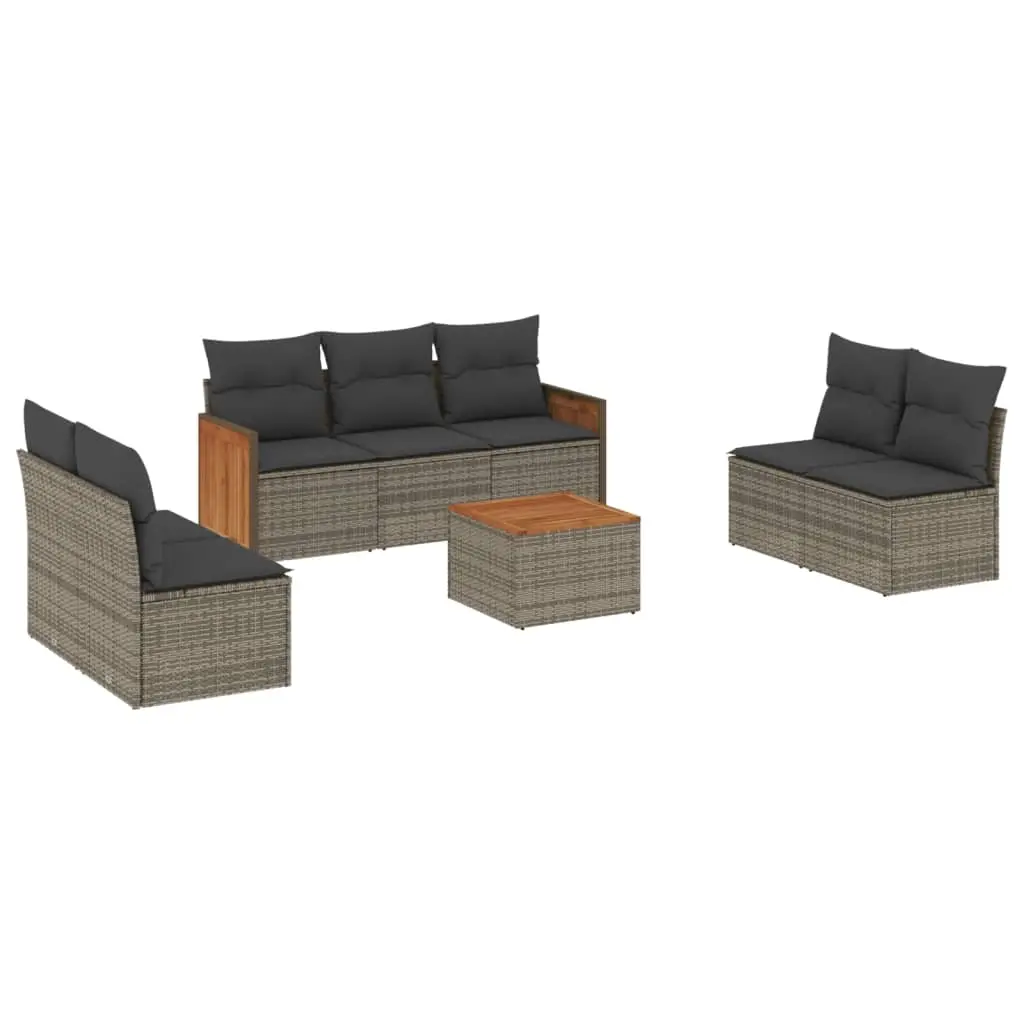 8 Piece Garden Sofa Set with Cushions Grey Poly Rattan 3227565 - Furniture