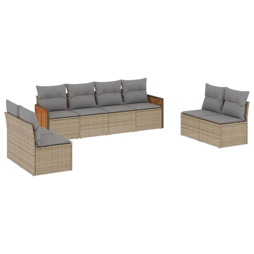 8 Piece Garden Sofa Set with Cushions Beige Poly Rattan 3227571 - Furniture