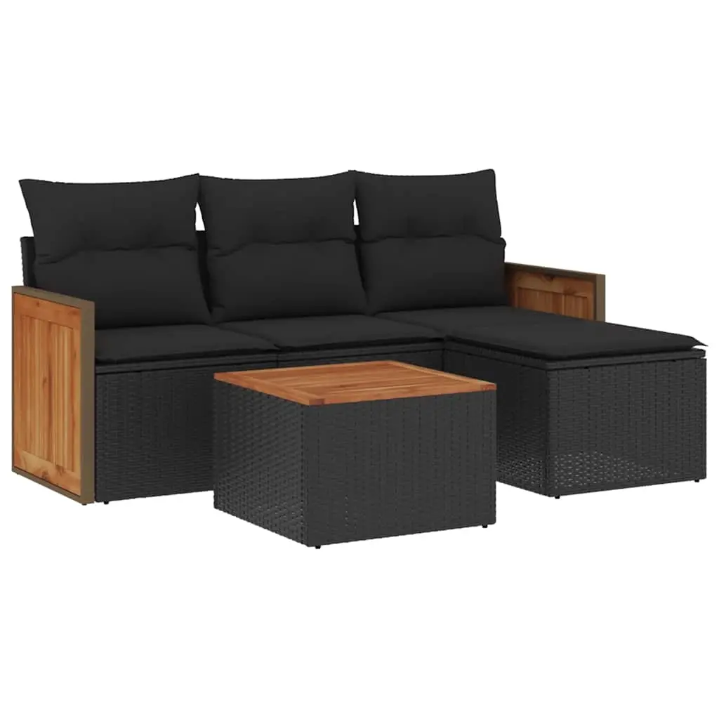 5 Piece Garden Sofa Set with Cushions Black Poly Rattan 3227588 - Furniture