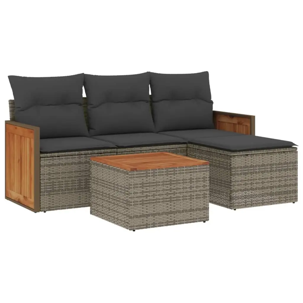 5 Piece Garden Sofa Set with Cushions Grey Poly Rattan 3227593 - Furniture