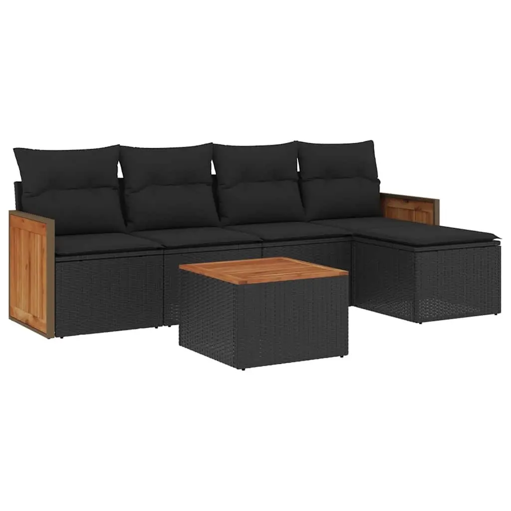 6 Piece Garden Sofa Set with Cushions Black Poly Rattan 3227602 - Furniture