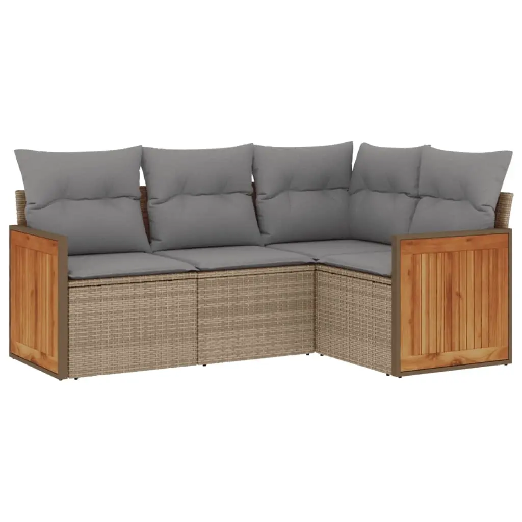 4 Piece Garden Sofa Set with Cushions Beige Poly Rattan 3227613 - Furniture