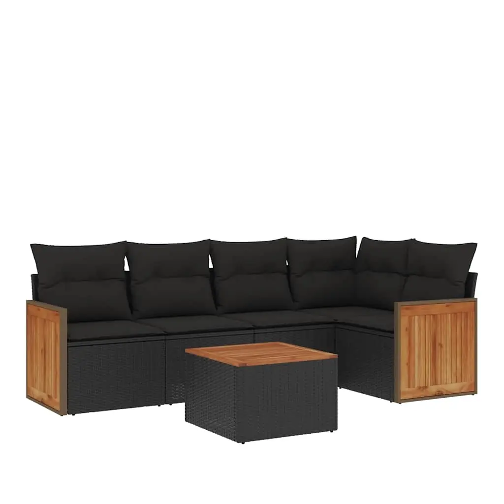 6 Piece Garden Sofa Set with Cushions Black Poly Rattan 3227630 - Furniture