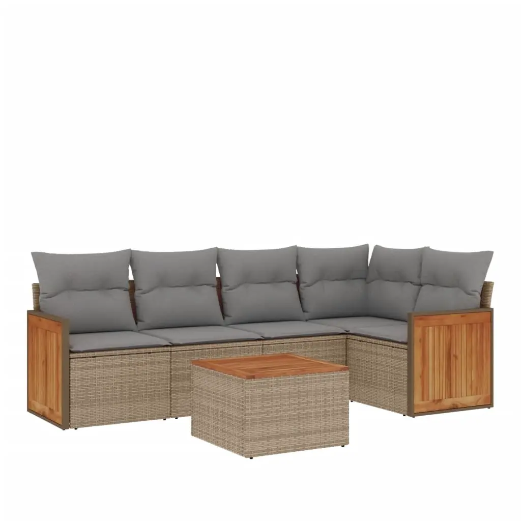 6 Piece Garden Sofa Set with Cushions Beige Poly Rattan 3227634 - Furniture
