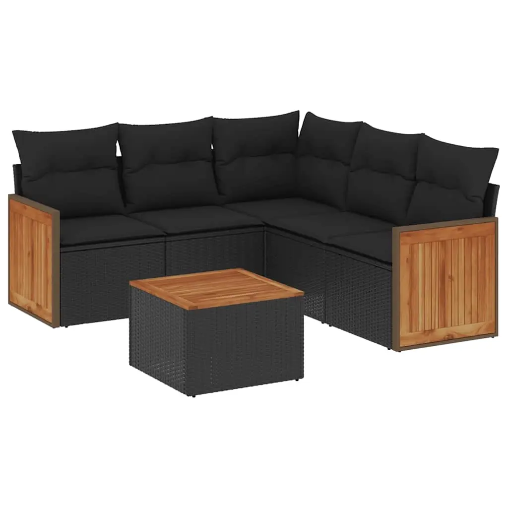 6 Piece Garden Sofa Set with Cushions Black Poly Rattan 3227644 - Furniture