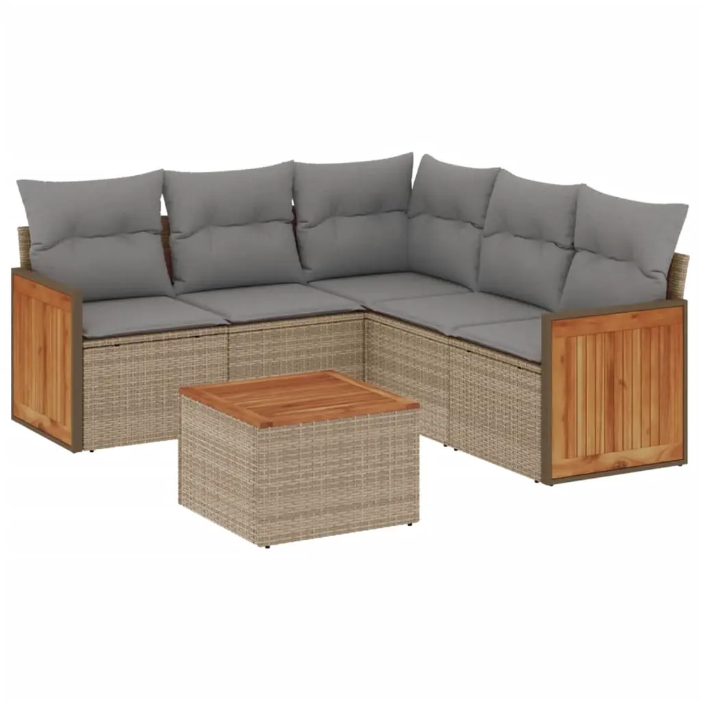 6 Piece Garden Sofa Set with Cushions Beige Poly Rattan 3227648 - Furniture