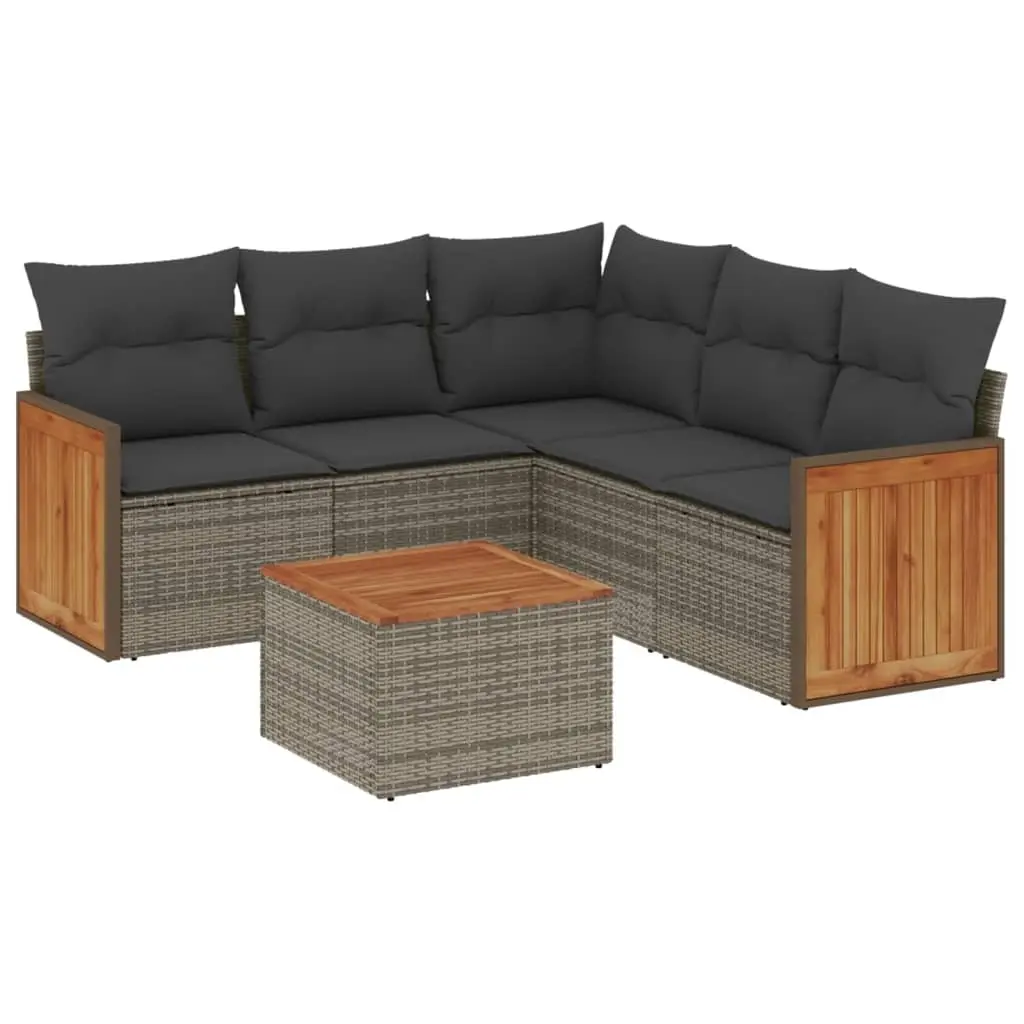 6 Piece Garden Sofa Set with Cushions Grey Poly Rattan 3227649 - Furniture