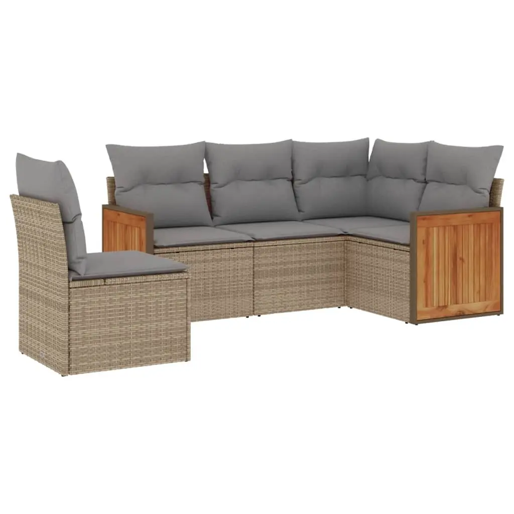5 Piece Garden Sofa Set with Cushions Beige Poly Rattan 3227655 - Furniture