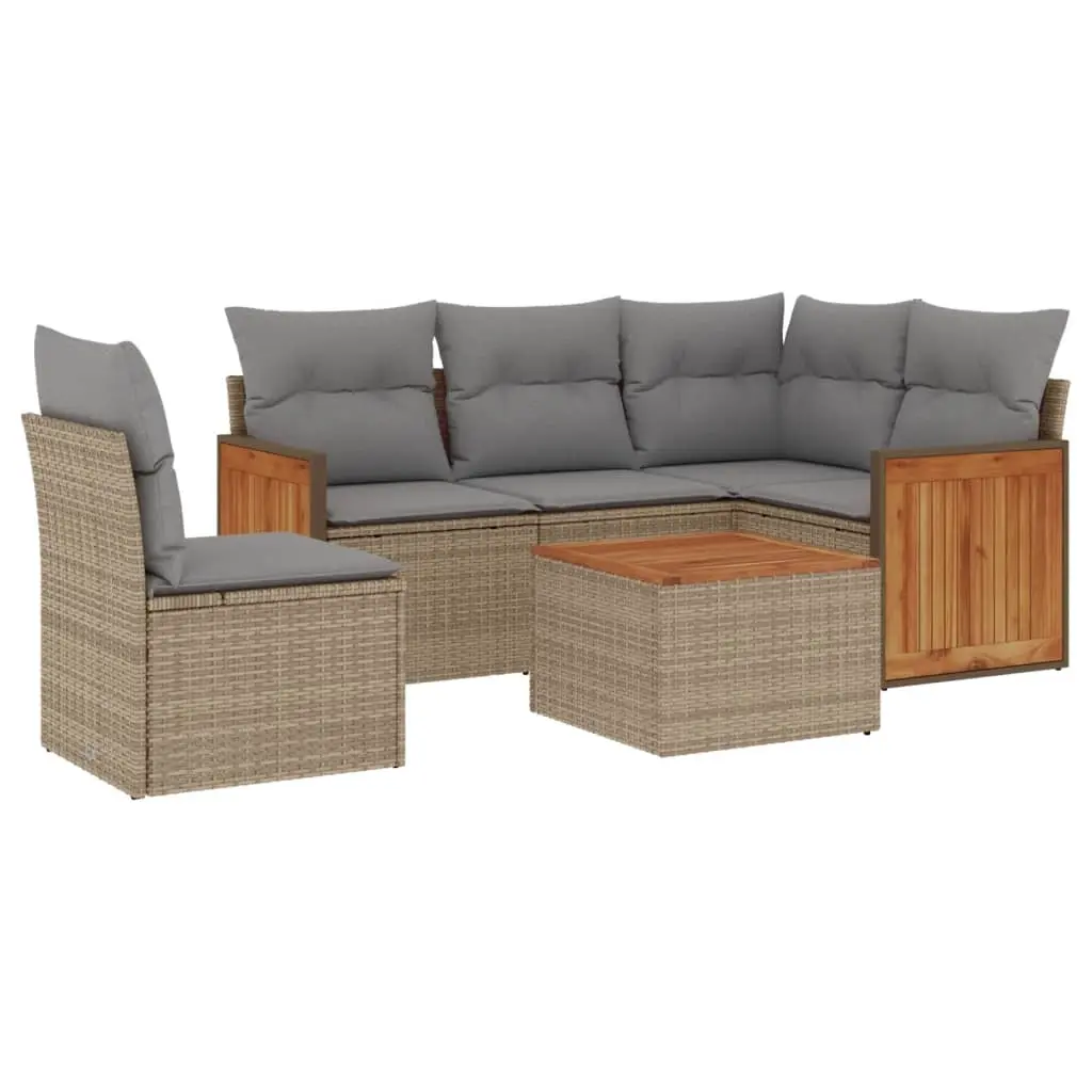 6 Piece Garden Sofa Set with Cushions Beige Poly Rattan 3227662 - Furniture