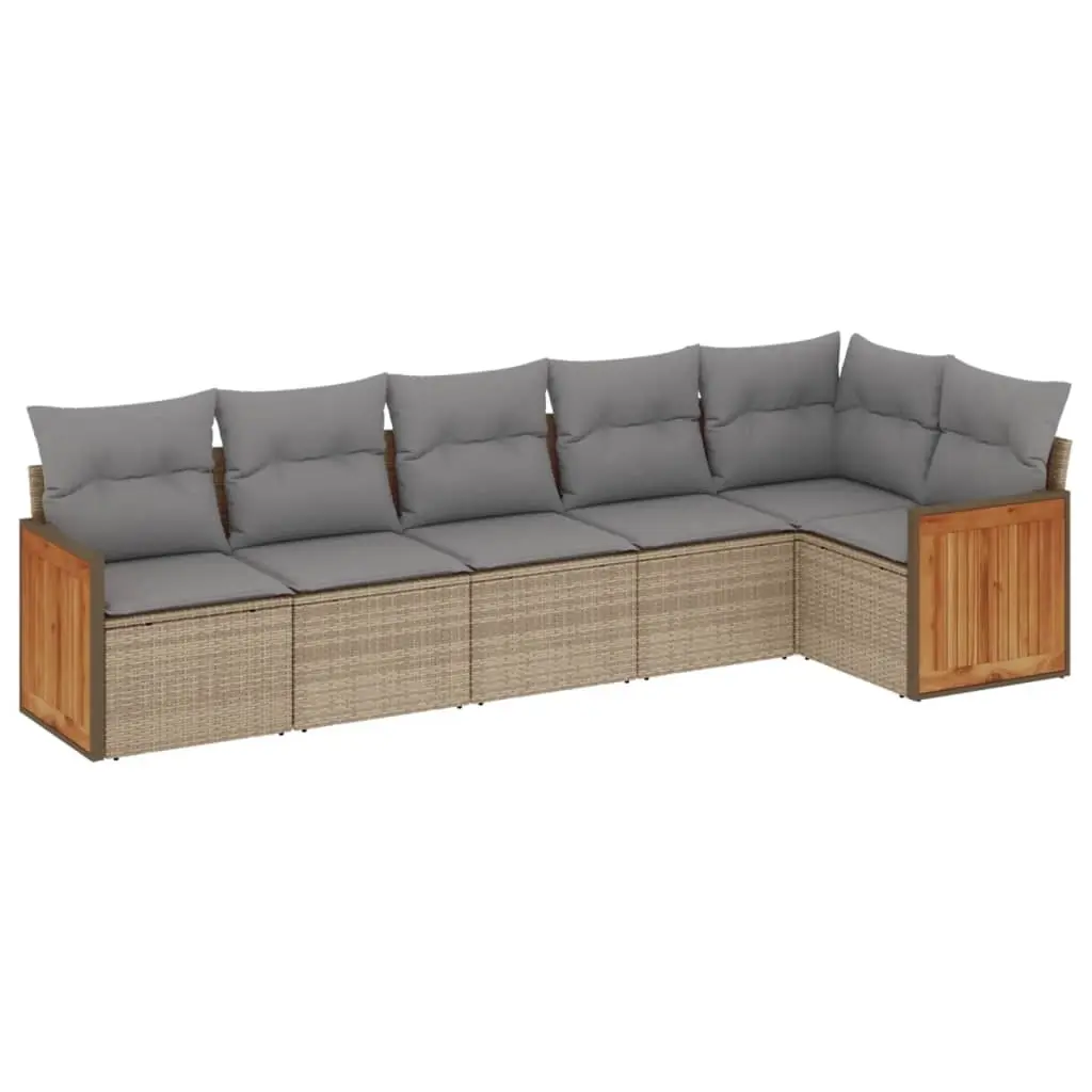 6 Piece Garden Sofa Set with Cushions Beige Poly Rattan 3227669 - Furniture
