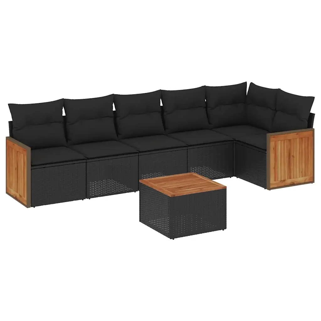 7 Piece Garden Sofa Set with Cushions Black Poly Rattan 3227672 - Furniture